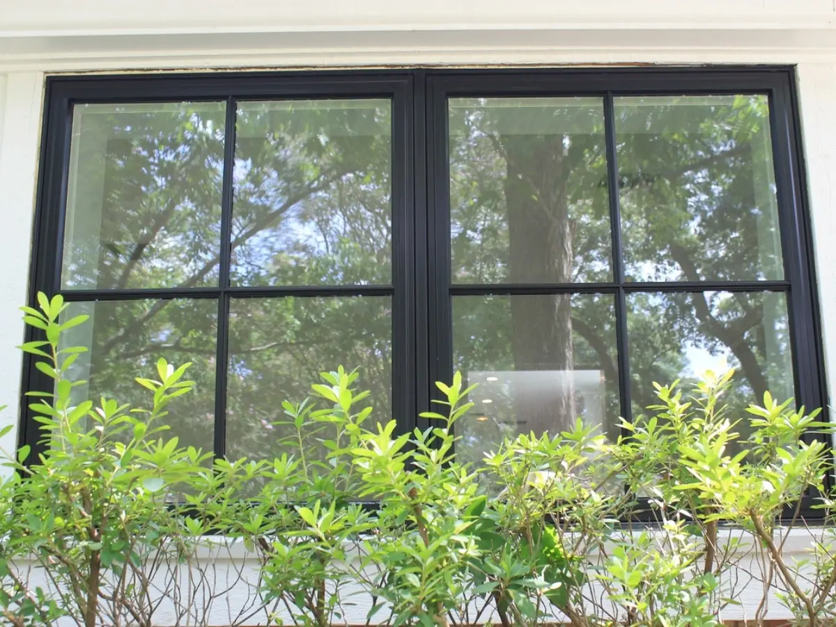 Exterior view of black replacement windows